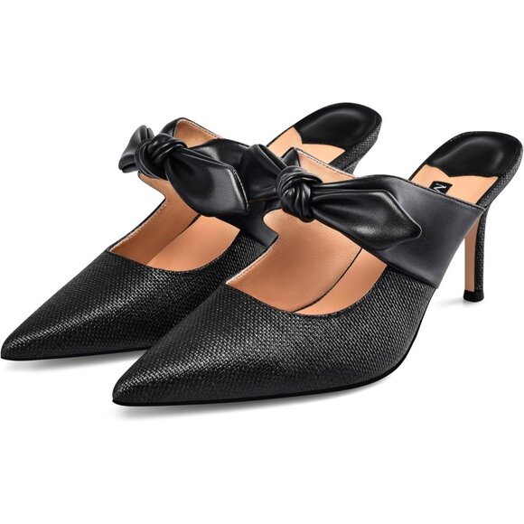 Miraazzurra Women Black Raffia Slip On Mules Pointed Toe Sexy Stiletto High Heel - Picture 1 of 8